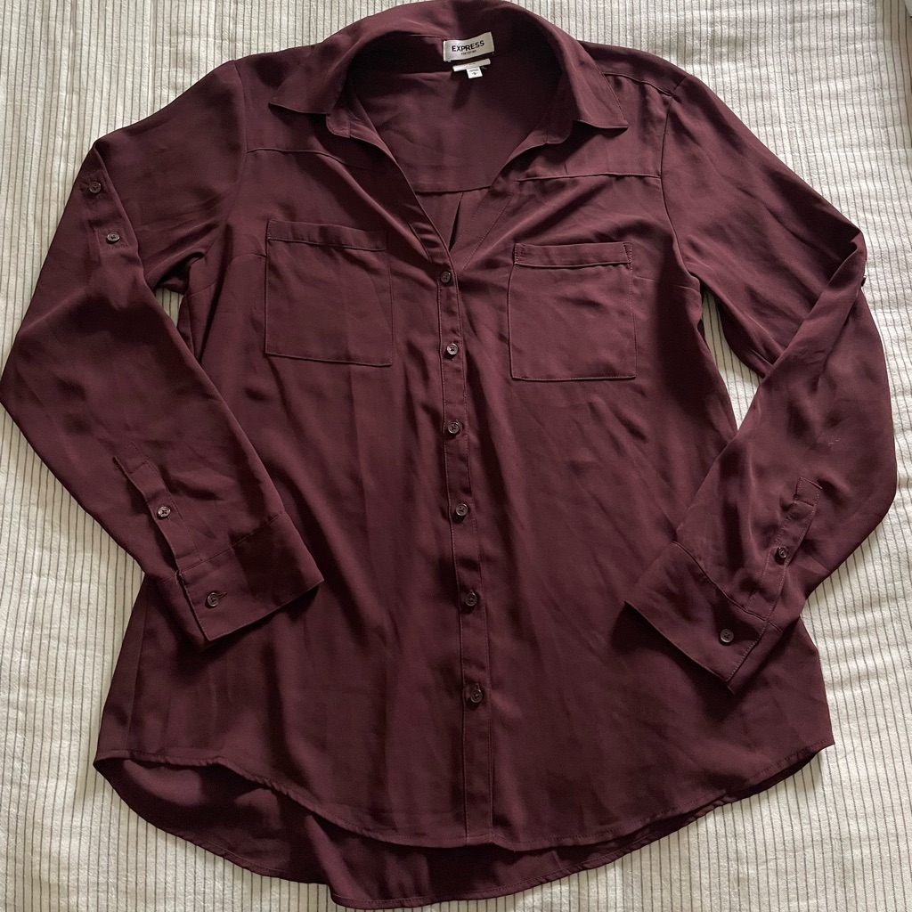 Express Red Long Sleeve Button Down Shirt